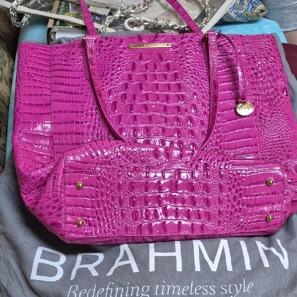 Brahmin Fuchsia Croc-Embossed Tote